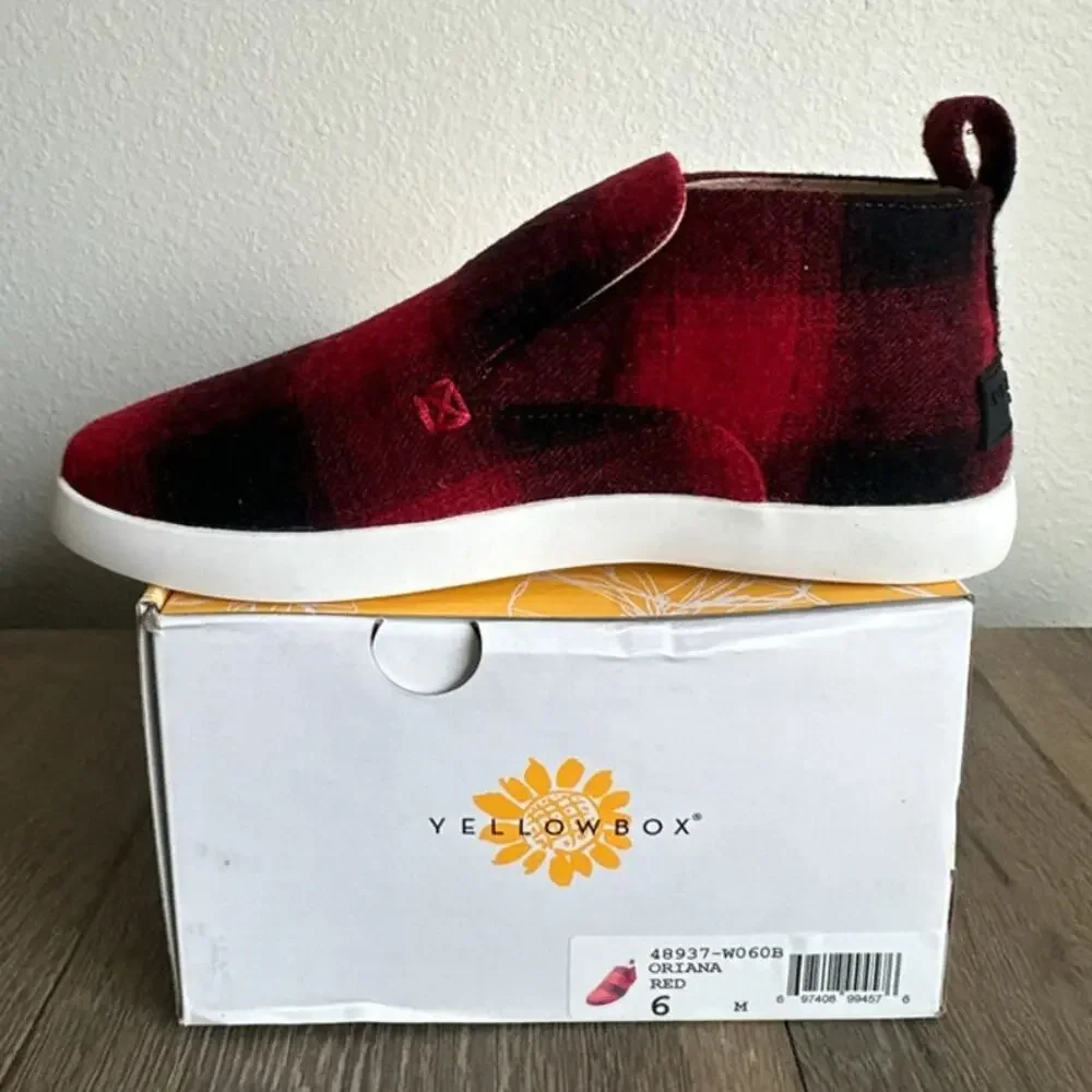 Yellow Box Oriana Red Buffalo Plaid Flannel Slip-On Chukka Sneaker Women's 6
